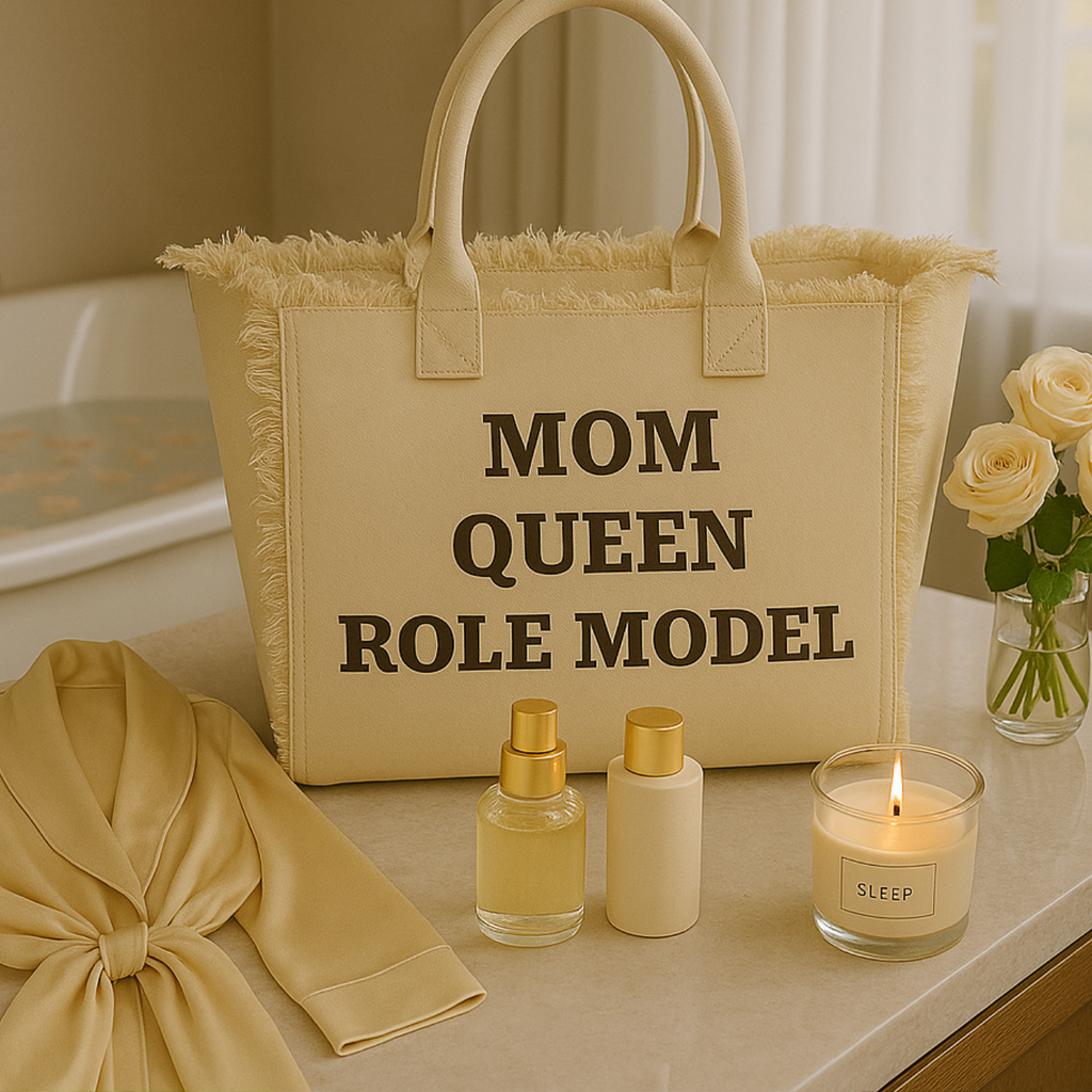 The Statement Canvas Tote – "MOM " (Beige-Wording Color Customizable)