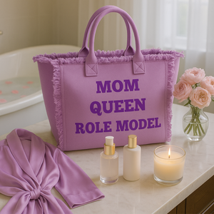 The Statement Canvas Tote – "MOM " (Purple-Wording Color Customizable)