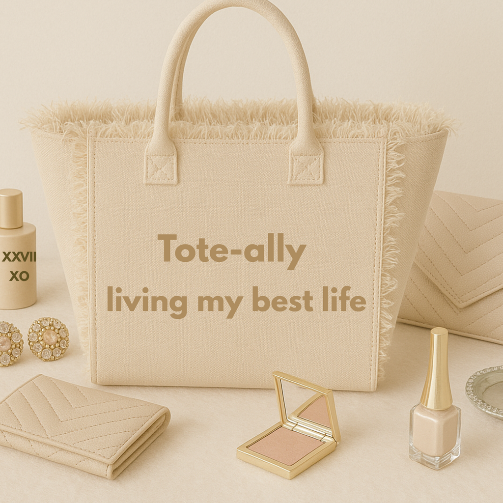 The Statement Canvas Tote – "Tote-ally " (Beige-Wording Color Customizable)