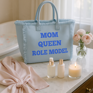The Statement Canvas Tote – "MOM " (Blue-Wording Color Customizable)