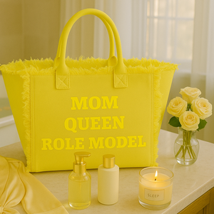 The Statement Canvas Tote – "MOM " (Yellow-Wording Color Customizable)