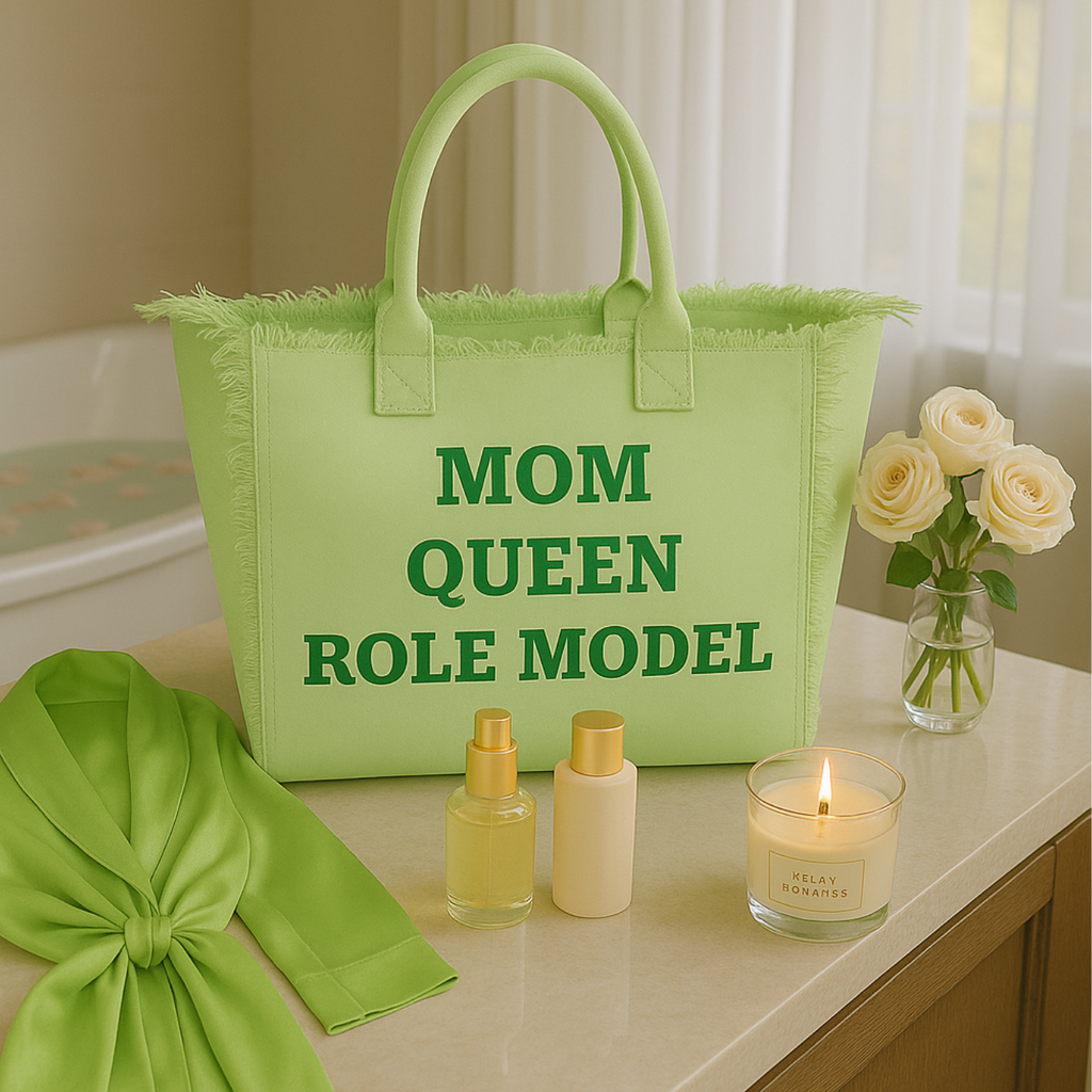 The Statement Canvas Tote – "MOM " (Green-Wording Color Customizable)