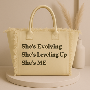 The Statement Canvas Tote – "Level Up" (Beige, Wording Color Customizable)