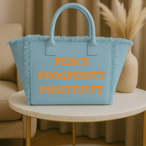 The Statement Canvas Tote – "Peace " (Blue-Wording Color Customizable)
