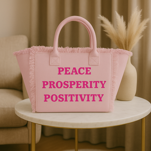The Statement Canvas Tote – "Peace " (Pink-Wording Color Customizable)