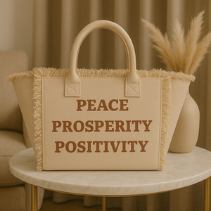 The Statement Canvas Tote – "Peace " (Beige-Wording Color Customizable)