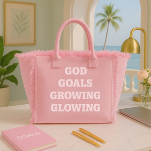 The Statement Canvas Tote – "Growing" (Pink, Wording Color Customizable)