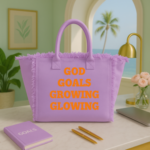 The Statement Canvas Tote – "Growing" (Purple, Wording Color Customizable)