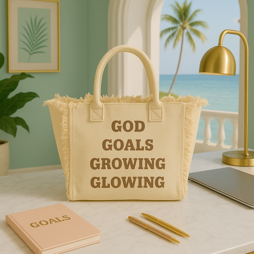 The Statement Canvas Tote – "Growing" (Beige, Wording Color Customizable)